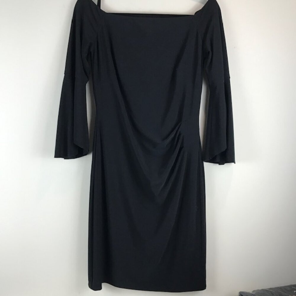 Lauren Ralph Lauren Black Faux wrap zip back knit LS dress Size 8